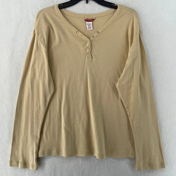 Levi's Shirt Women's Sz 18/20 Light Brown Long Sleeve Knit Henley Snap Pullover - Picture 1 of 11